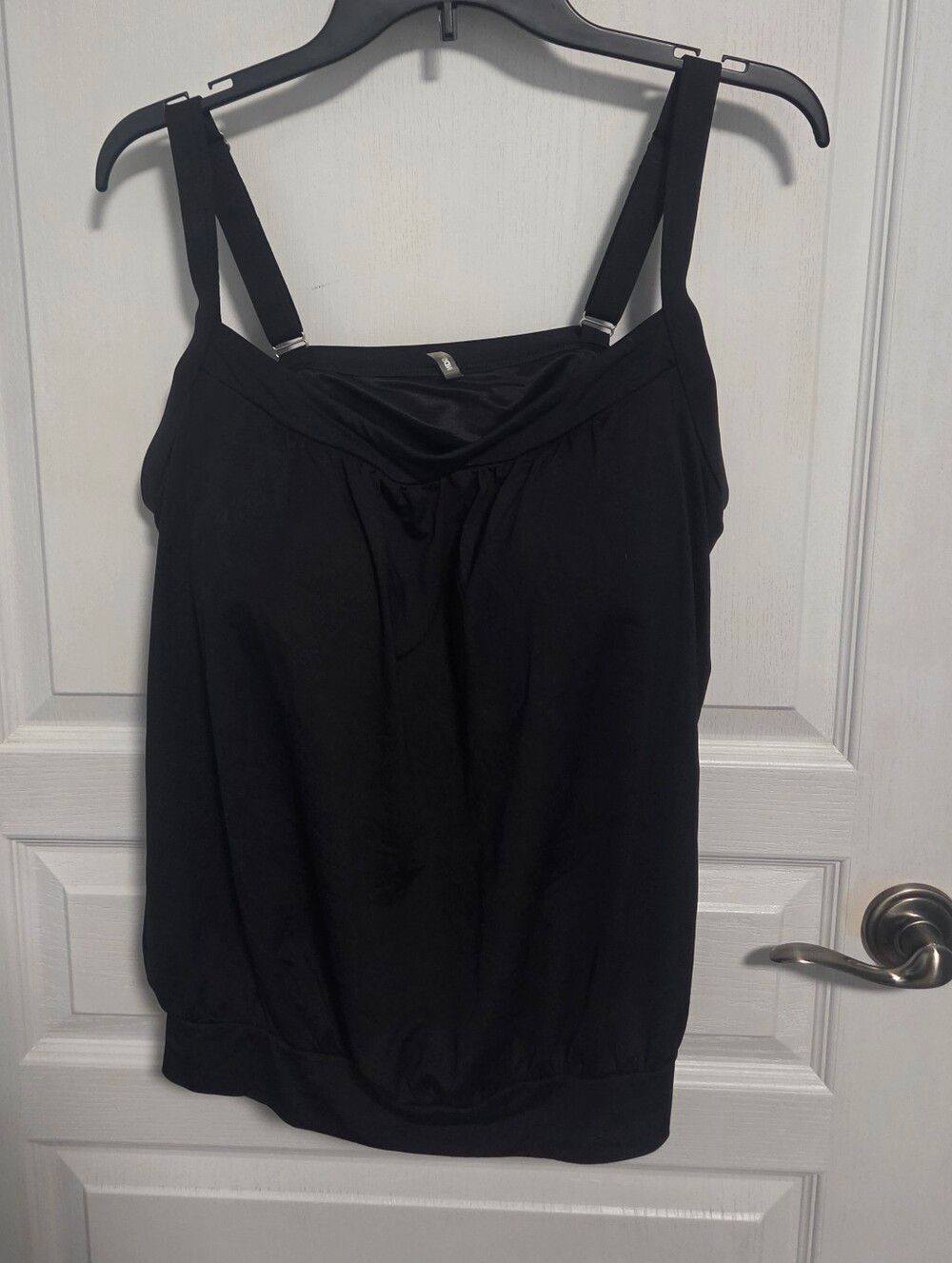 Lands' End Tankini Blouson Swim Top Solid Black Womens Plus 20W